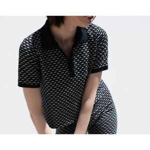 ZARA Knit Patterned Polo Navy‎ Blue Small